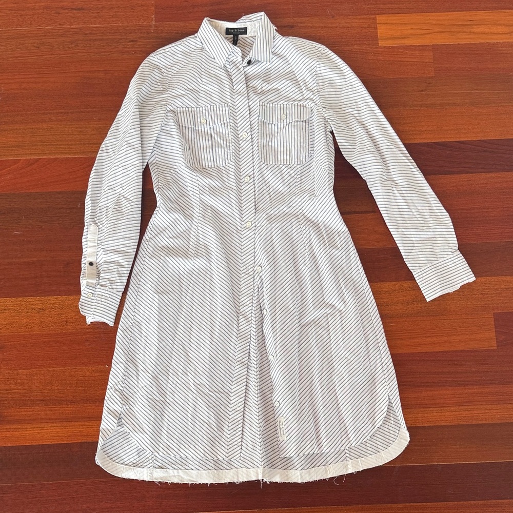rag & bone White and Black Striped Long Sleeve Dress